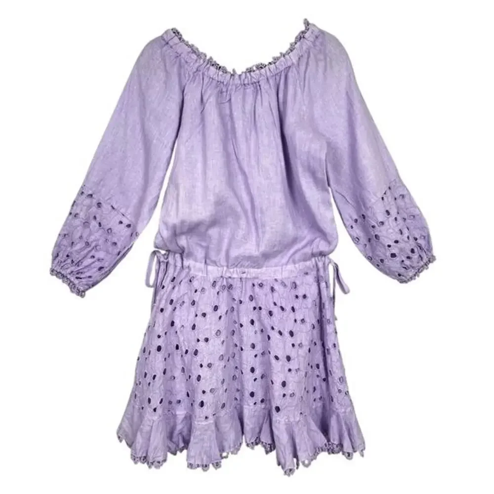 Guess Womens S Mini Dress Lavender Linen Eyelet Embroidered Romantic‎ Fairy